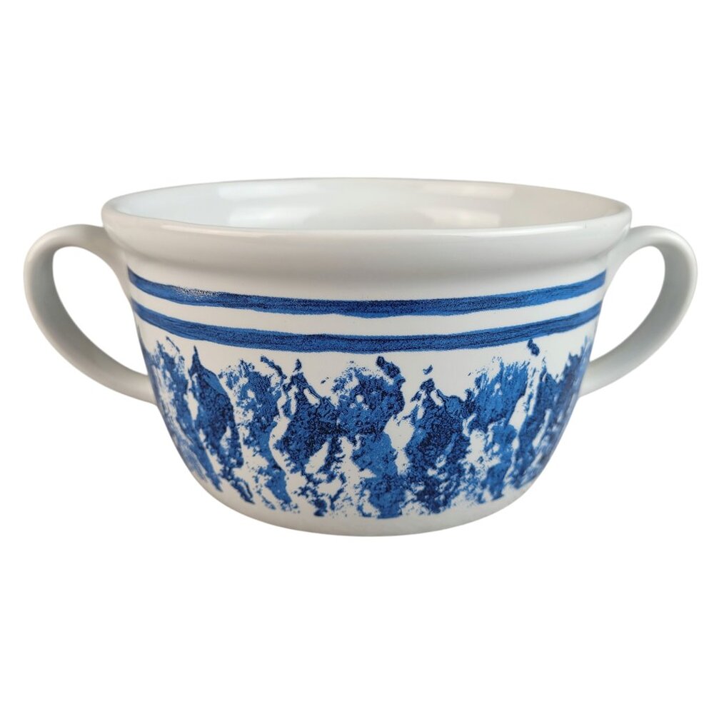 Hallmark Soup Chowder Bowl Double Handle Blue White Ceramic 5.5"W X 3"H